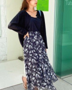 [EVELLET] Berinson Flower Chiffon Long skirt