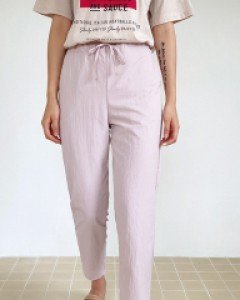 [EVELLET] Melteson string Slim Straight Pants