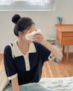 [EVELLET]Jennea Contrast Collar Knit