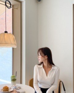 [EVELLET]Purenge ribbed collar T-shirt