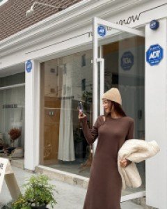 [EVELLET] Genfilve Slit Ribbed Long Dress