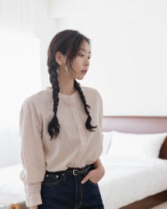 [EVELLET] Buinen Henley Neck Plaid Check Cotton Shirt