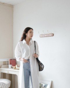 [EVELLET] Flover 60 Cotton Long Shirt Dress