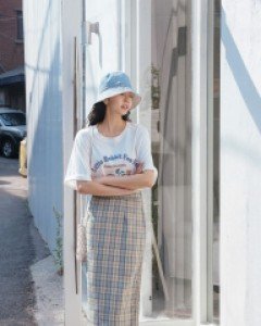 Ailete Plaid Check back banding long skirt