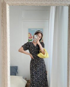 [EVELLET] Rabelsen Flower Shirring Long Dress