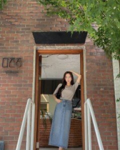 Billiman stitch back banding long denim skirt