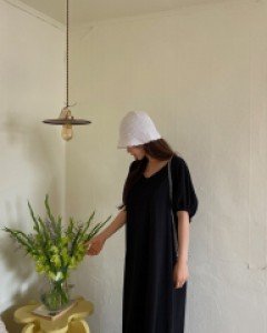 [EVELLET] Ejunil V-neck Cotton Long Dress