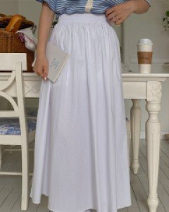 [EVELLET] Oeju Flare Cotton Waistband Long skirt