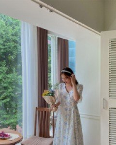 [EVELLET] Rafuel Flower Button wrap Long Dress