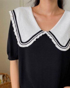 [EVELLET] Enchuel Frill Sailor Collared Knit