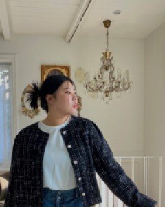 [EVELLET] Freezer No collar Tweed Jacket