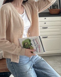 [EVELLET] Medingell Ribbed Puff Cardigan