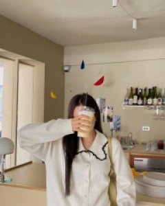 [EVELLET] Lumiten Contrast Collar Knit Cardigan