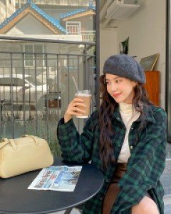 [EVELLET] Portella fleece Plaid Check Shirt Jacket