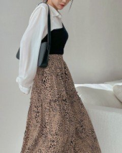 [EVELLET] Chudien Leopard Back Band Long Skirt