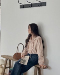 [EVELLET] Raffle Corduroy Ruffle Blouse