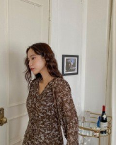 [EVELLET] Rivern V-neck Shirring Chiffon Dress