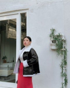 [EVELLET] Yuerin Peach brushed Ribbed Waistband Long skirt