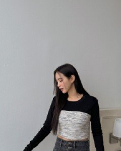 [EVELLET]Etimu Tweed Contrast T-shirt