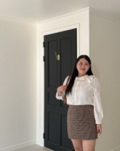 Noched Peach Brushed Back Banding Plaid Check Skirt