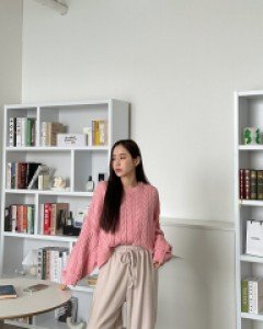 [EVELLET] Sudenyl Peach Raised Wide Waistband Pants