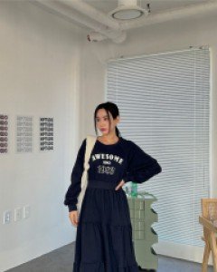 [EVELLET] Kelly Ben fleece Tiered Long Dress