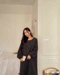 [EVELLET] Hevuren Peach Brushed Ribbed Long Dress