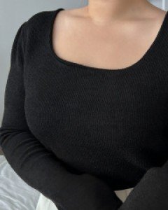 [EVELLET] Hi-fu square neck tea blouse