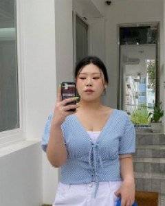[EVELLET]Lucky You Plaid Check Eyelet Tea Blouse