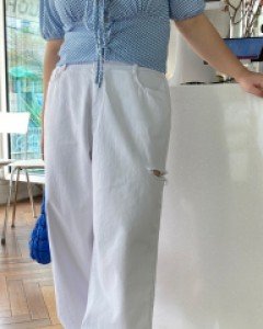 Koharo Back Banding Straight Cotton Pants