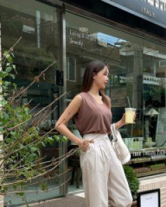 [EVELLET]Meratin Linen Waistband Slacks