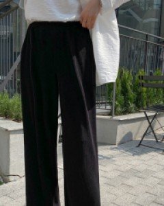 [EVELLET] Pekino Ribbed Lettuce Edge Waistband Pants
