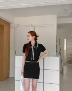[EVELLET] CODENS Contrast line Mini Skirt