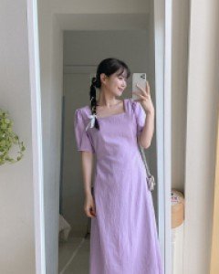 [EVELLET] Marendi Square Neck Long Dress