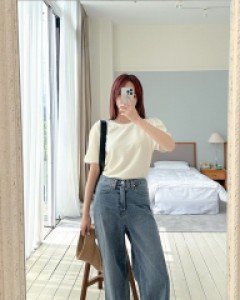 Hoini back banding wide denim pants