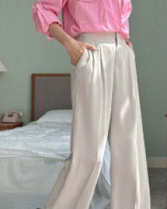 Ledeha Back Banding Semi-Wide Slacks
