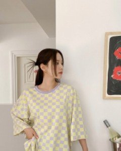 [EVELLET]Remute Checkerboard Long T-shirt