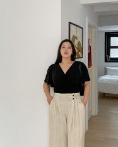 Back Banding Linen Wide Pants
