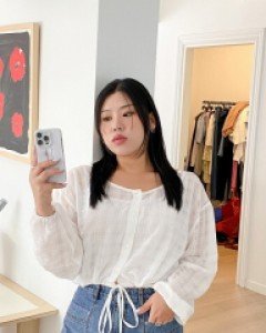 Rementi semi-crop string See-through look Blouse