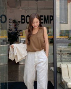 Hantsui back banding semi-wide cotton pants