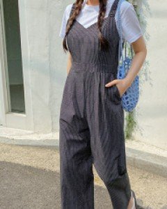 [EVELLET] Hallunen Plaid Check Wide Jumpsuit