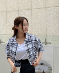 [EVELLET] Bundley Plaid Check Waistband Zip up