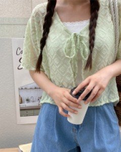 Blio Crop Puff bowknot Cardigan