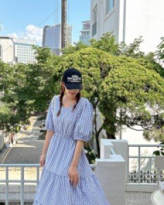 Madian Plaid Check Tiered Long Dress