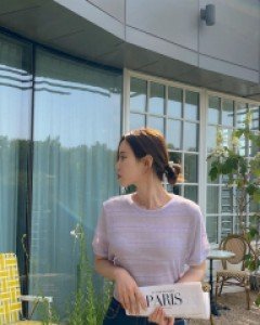 Rehimu Linen Stripe Ribbed T-shirt