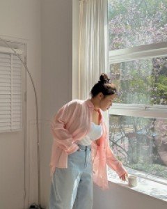 [EVELLET] Non-belted Gauze Pocket Unbalance Long Shirt