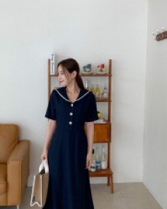 [EVELLET] Morebon Sailor Collar String Long Dress