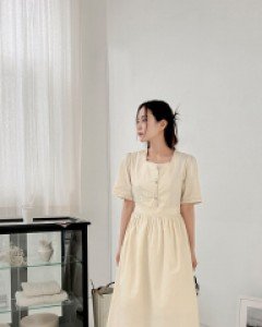 [EVELLET] Subian Cotton Color Stitch Long Dress