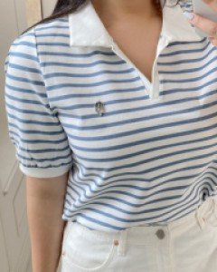 [EVELLET] Komaren Collar Puff logo T-shirt