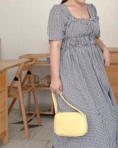 Shivhi Square Neck Plaid Check Long Dress